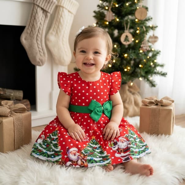 Vestido Infantil Natal Romper Luxo Roupa Vermelha Papai Noel