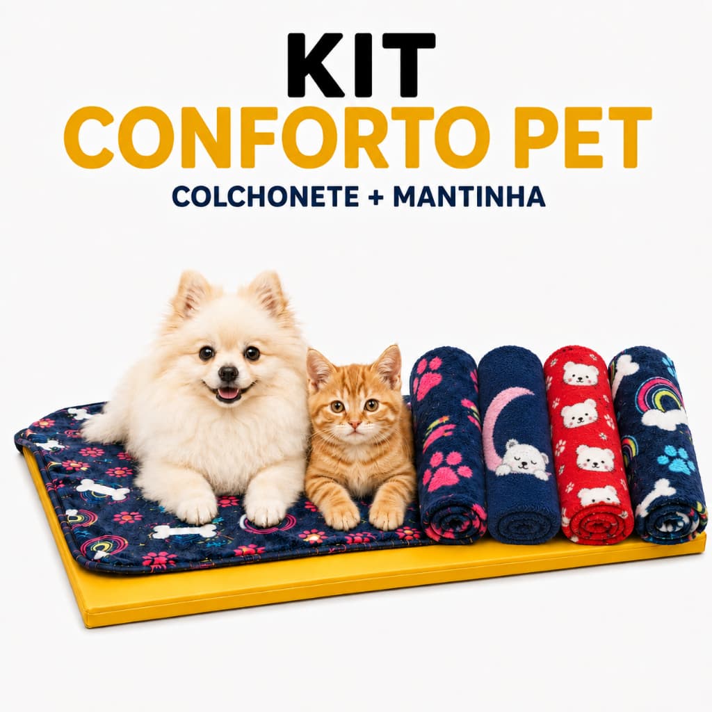 Kit Colchonete Pet + Mantinha Estampadas Cachorro Gato Cama Confortável Macio Cobertor