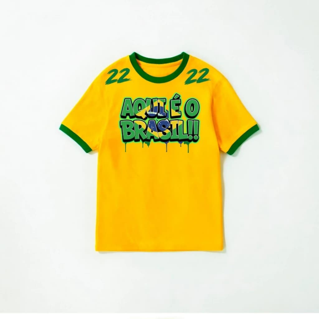 Camiseta Tradicional Aqui é o Brasil Verde Amarela Camisa 100% Algodão Premium Unissex Confortável
