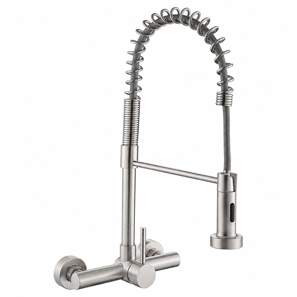 Torneira Cozinha Gourmet Misturador Monocomando de Parede em Aço Inox Escovado
