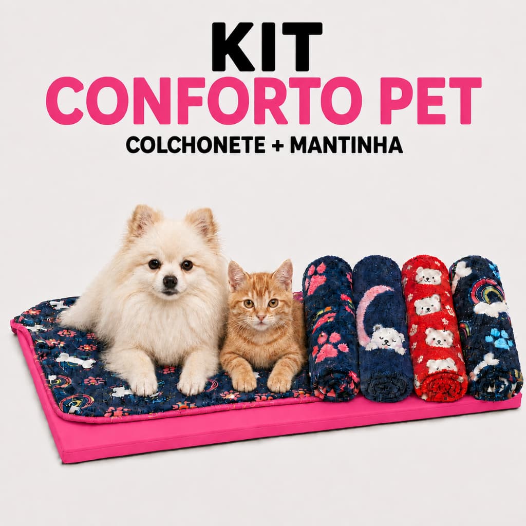 Kit Colchonete Pet Impermeável Rosa + Mantinha Cachorro Gato Cama Confortável Macio Cobertor