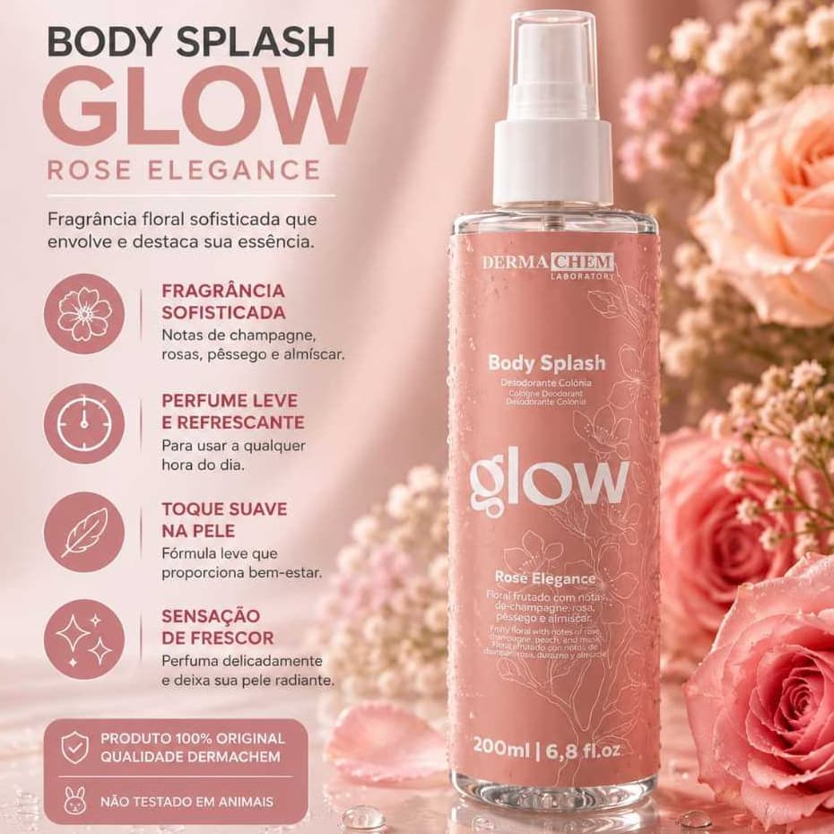 Body Splash Glow Dermachem 200ml Rose Elegance Perfume Corporal Floral