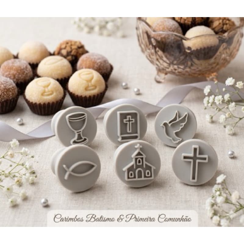 Kit 6 Carimbos para Brigadeiro Batizado Comunhão Eucaristia Religioso