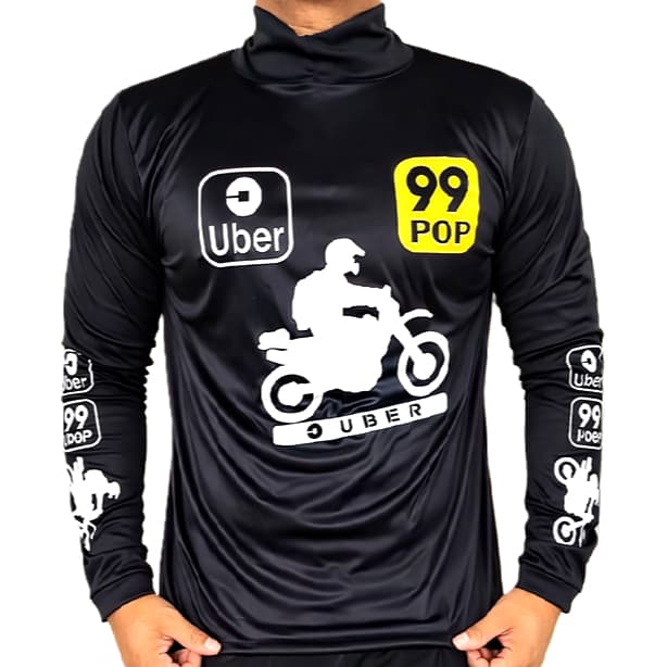 Blusa Motoboy Uber 99 Camisa Manga Longa Gola Alta Entregador Aplicativo Preta