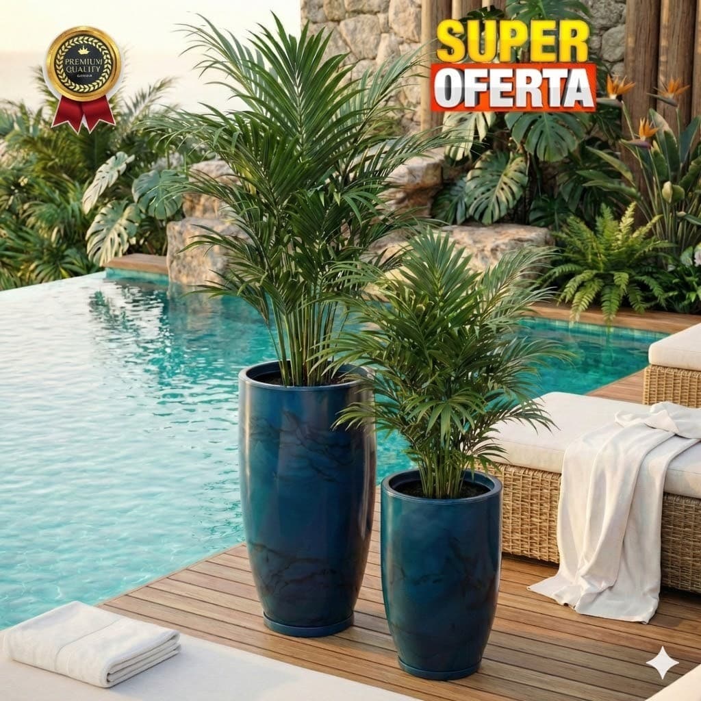 Kit Vasos Modernos Marmorizados Decorativos de luxo Para Plantas Flor Jardim Polietileno premium Com Prato Varias cores!