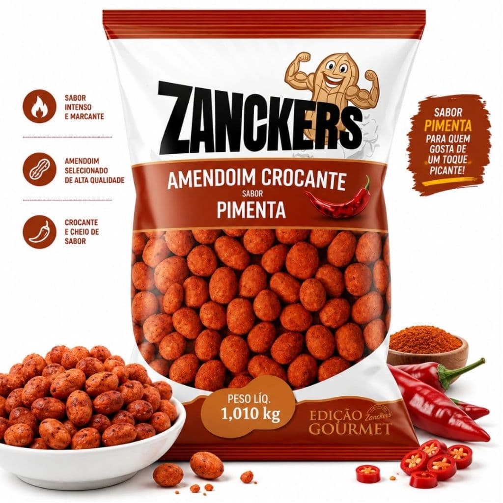 Amendoim Crocante Japonês Sabor Pimenta Zanckers Grande 1,01kg