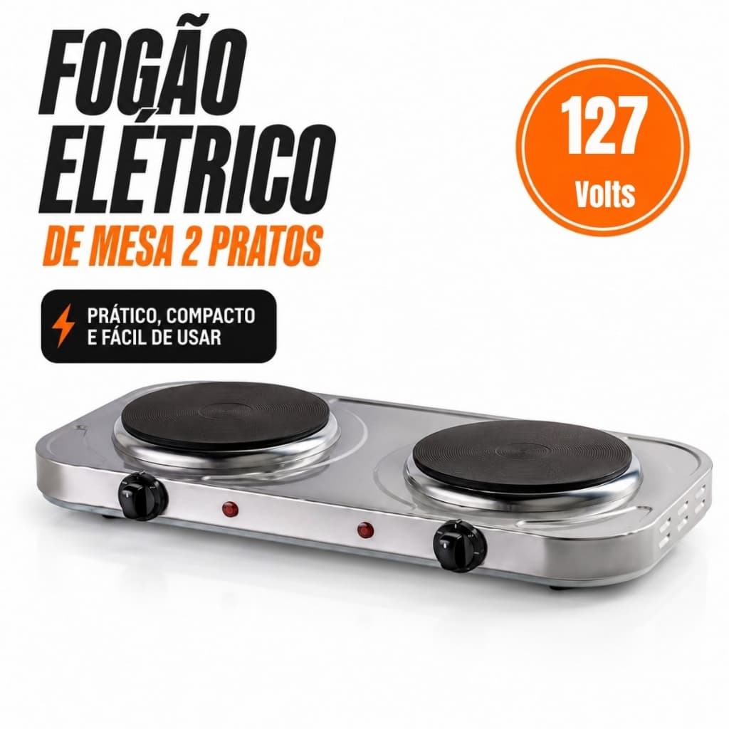 Fogão Elétrico 2 Pratos Portátil de Mesa Duplo Cozinha Casa Apartamento Camping Compacto Prático Lar