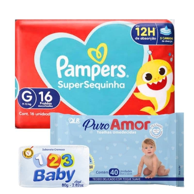 Kit chá de bebê Presente Fralda Pampers + sabonete + toalha umedecida