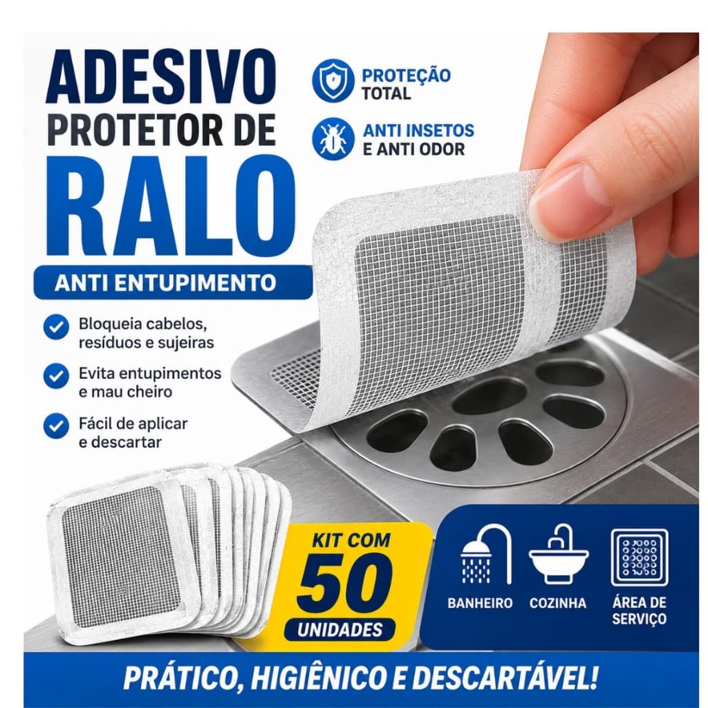 Adesivo Tela Protetora para Ralo Anti Entupimento Anti Insetos Filtro de Ralo Banheiro Cozinha Pia Kit 50 Unidades