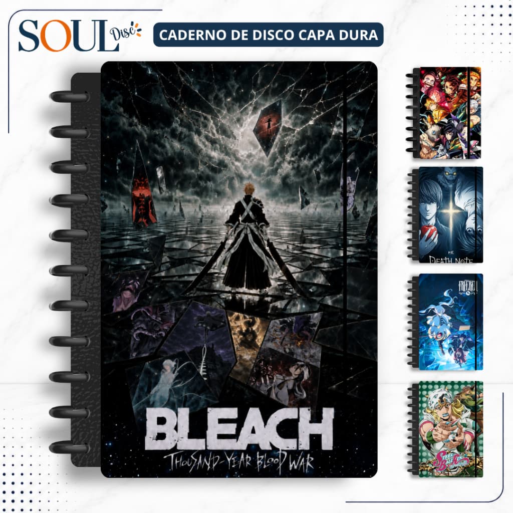 CADERNO INTELIGENTE  DE DISCO ANIMES VARIADOS - MINI, P, M, G e (G de 10 MATÉRIAS) - COM NOME