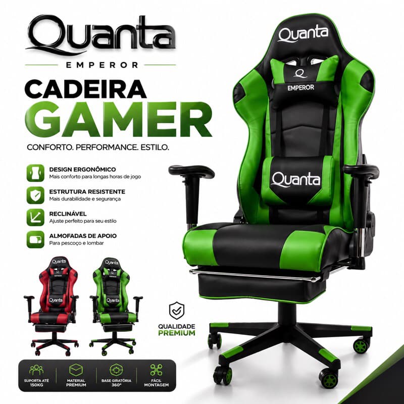 Cadeira Gamer Quanta Emperor Confortável Proficional Ajustável 360 Inclinação 170” Cadeira Jogo Escritório