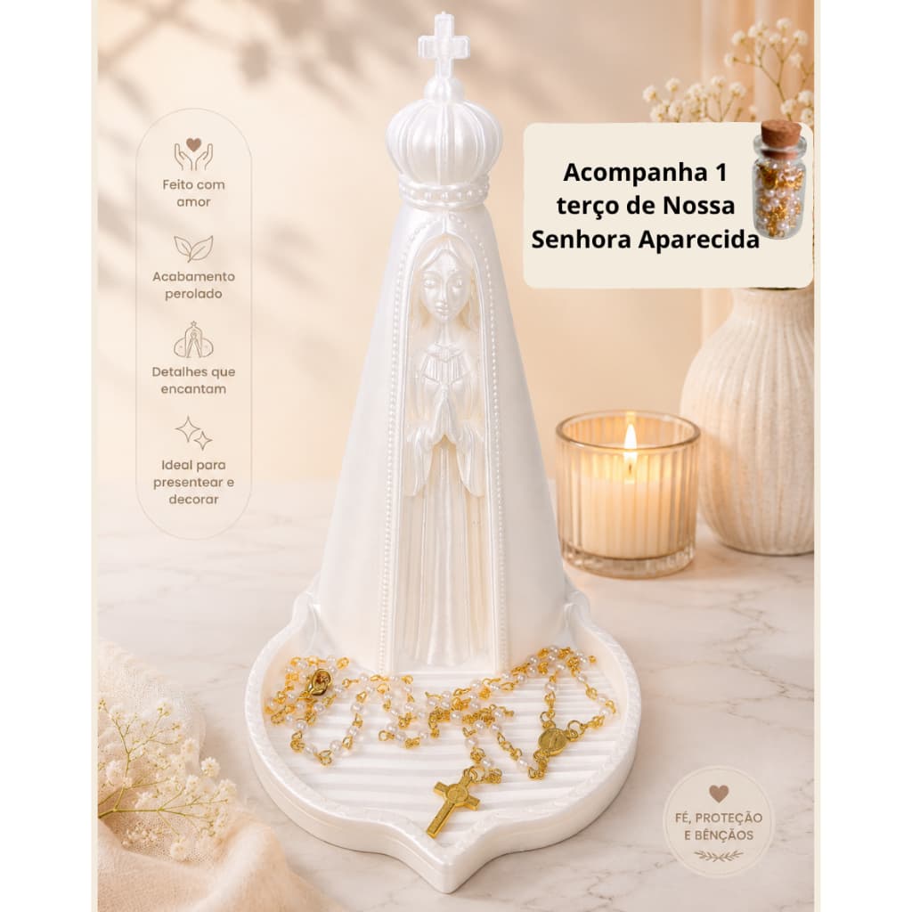 Porta terço Imagem Nossa Senhora Aparecida 17 cm com terço