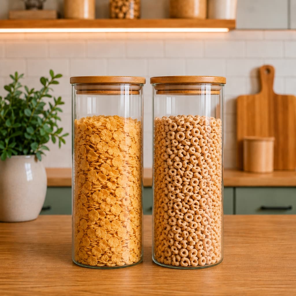 Kit 2 Potes de Vidro Hermético 1500 Ml com Tampa de Bambu para Alimentos Organização da Cozinha Borossilicato Resistente