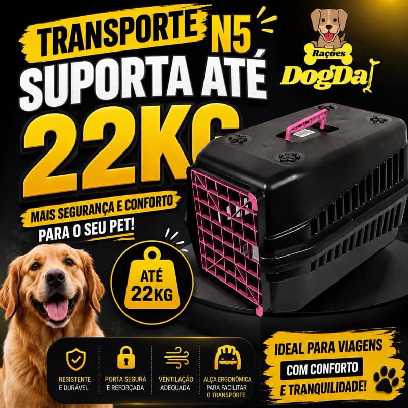 Caixa de Transporte Pet N5 Cachorro Gato Até 22kg Resistente com Ventilação e Alça