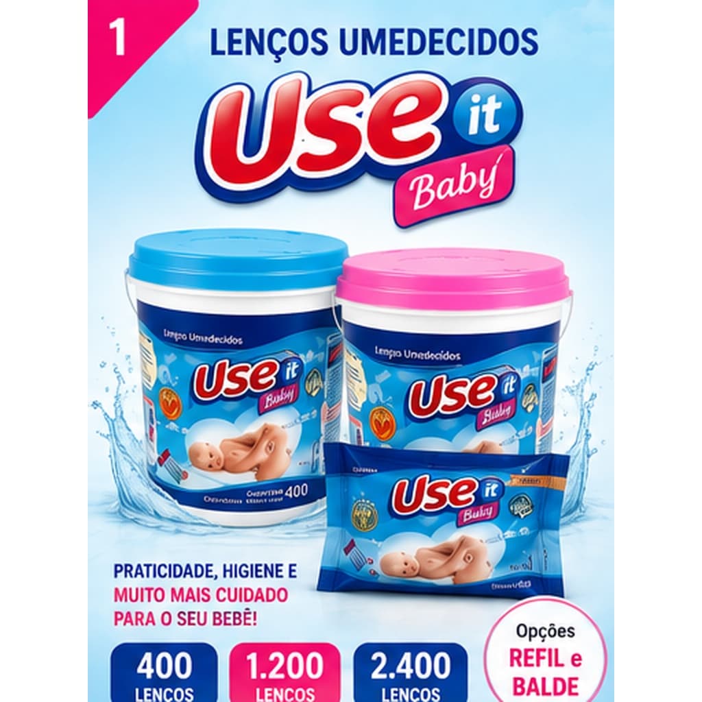 Lenços Umedecidos Use It Baby Refil e Balde 400 1200 2400 Unidades
