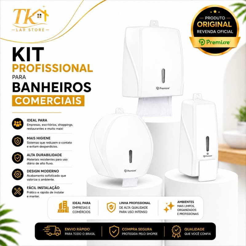 Kit UP + Toalheiro, Saboneteira e Higiênico Rolão 500mts, álcool em gel ou sabonete, interfolha, Premisse UP+ Branco