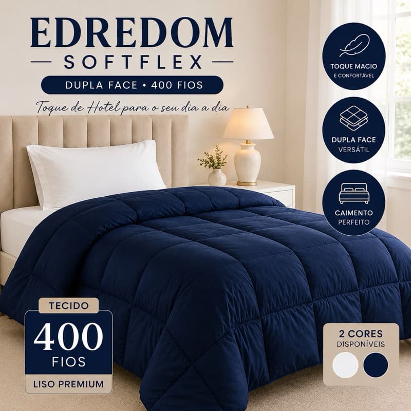 Edredom SOLTEIRO DUPLA FACE em Tecido SOFTFLEX 400 Fios LISO Premium Hotel