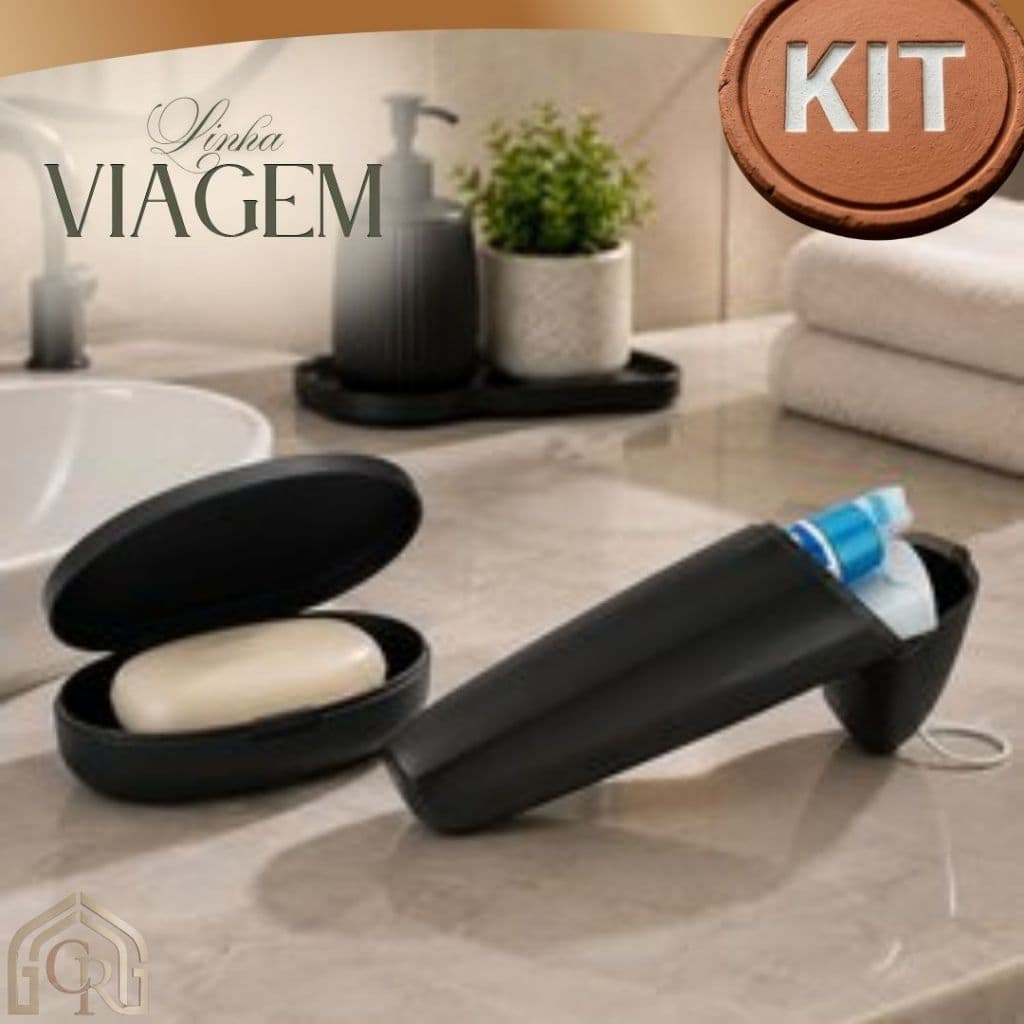 Kit Porta Escova Dental Saboneteira Preta/Branca/Rosa Organizador Banheiro Viagem Prático Compacto