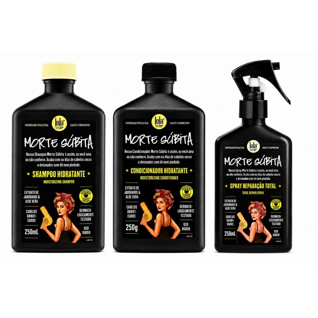Kit Morte Súbita Lola Cosmetics Shampoo Condicionador Spray Reparador para Cabelos Danificados