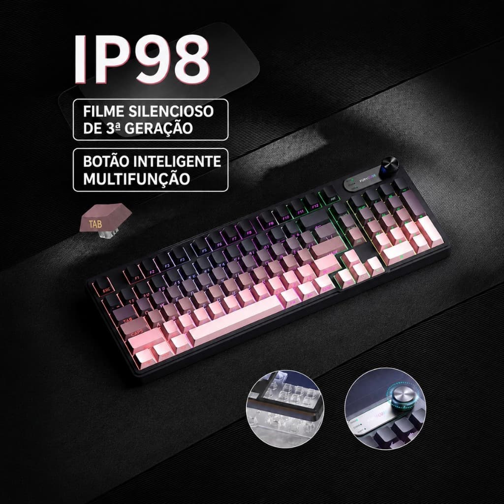 Teclado Gamer 98 Teclas RGB com Knob USB-C com Fio Teclado Numérico Compacto para Windows e macOS