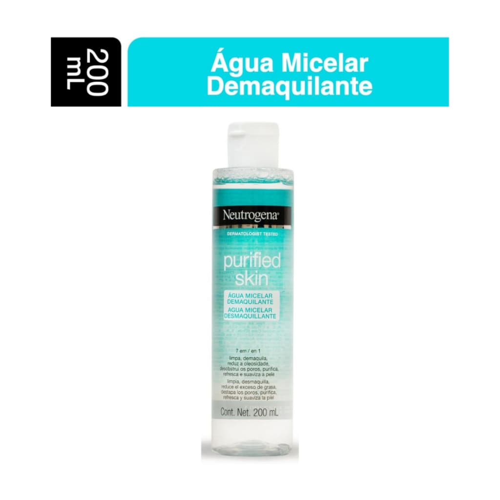 Água Micelar Neutrogena Purified Skin 200ml 7em1 - Desobstrui Poros, Reduz Oleosidade e Suaviza a Pele