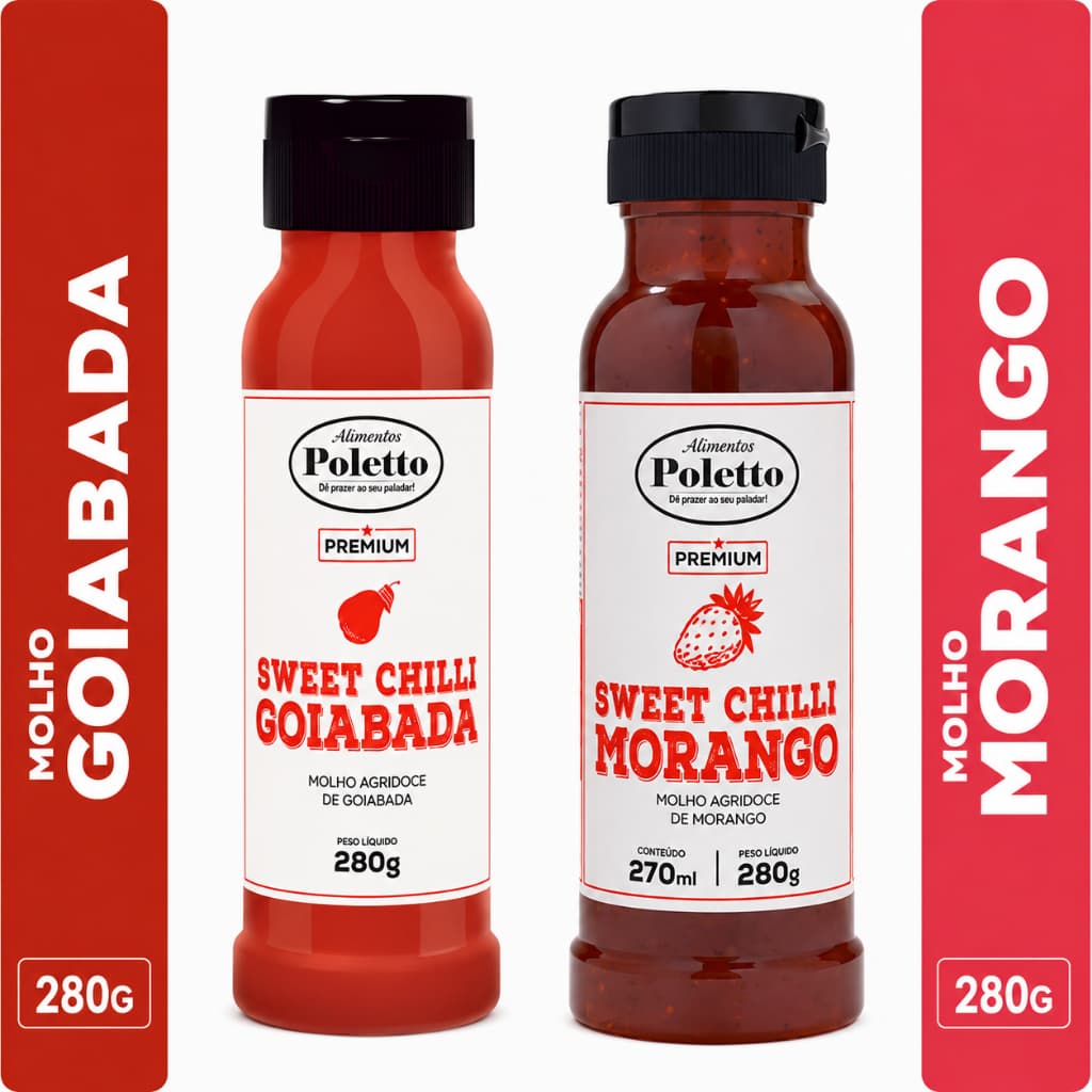 Kit 2 Molhos Goiabada E Morango Sweet Chilli Poletto - 280g