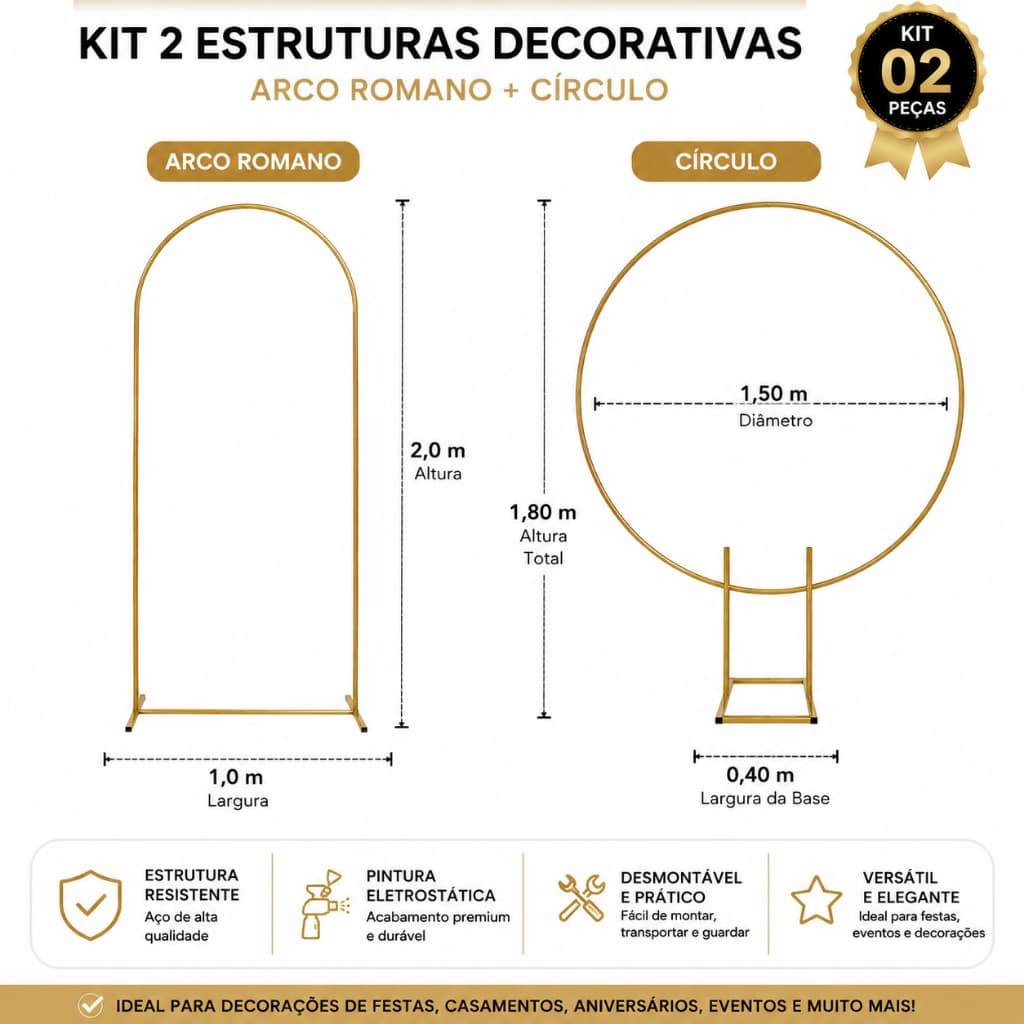Kit 2 Painéis Arco Romano + Arco Redondo para Decoração Aniversário Casamento Festa Balões Cerimonia