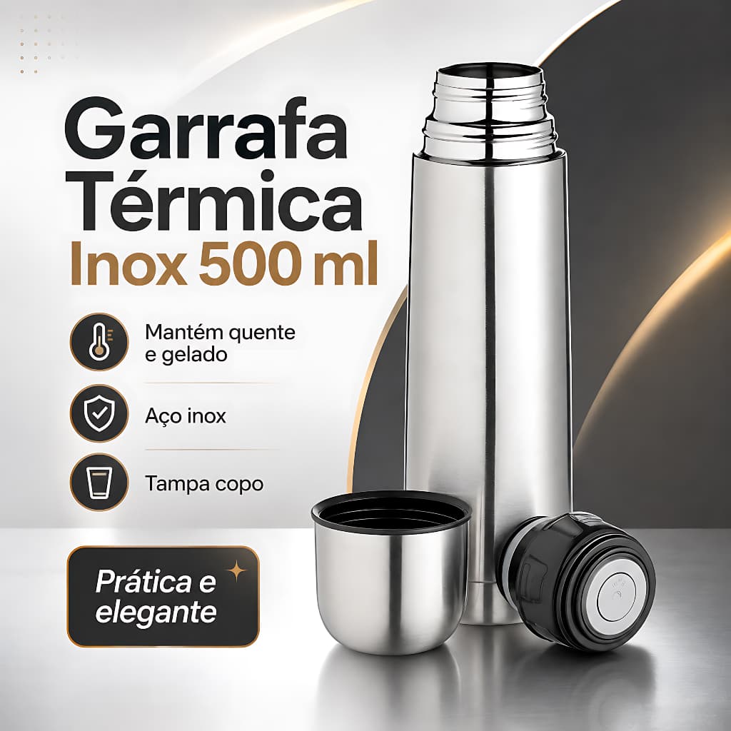 Garrafa Térmica Aço Inox Resistente Portátil 500 ml Café Água Quente Gelada