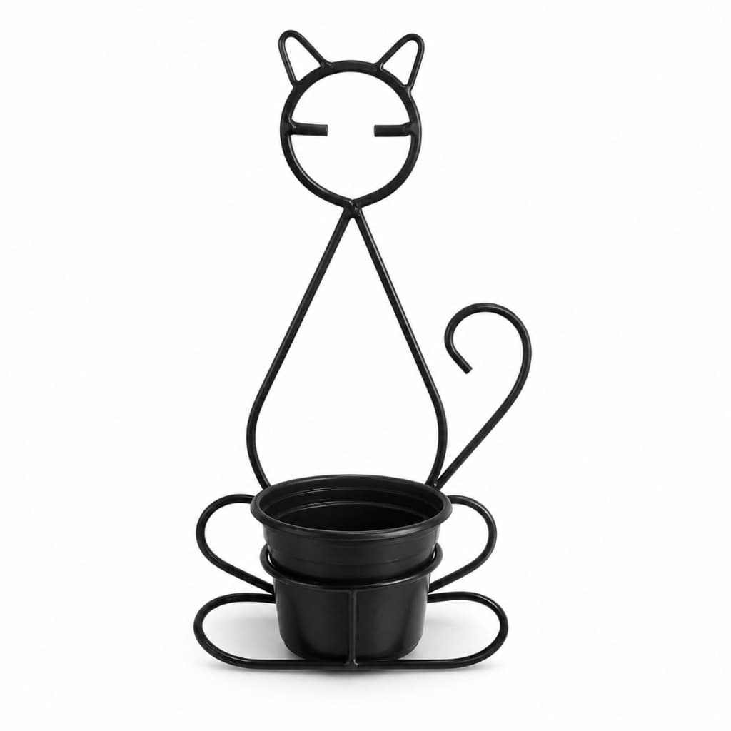 Suporte de Parede Gato com Vaso Preto para Plantas Jardim Varanda