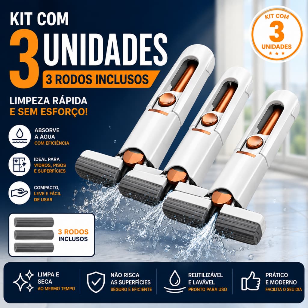 Kit 1/2/3 Mop Rodo de Pia Casa Banheiro Bancada Cozinha Pva Absorvente Portátil Auto-Torção