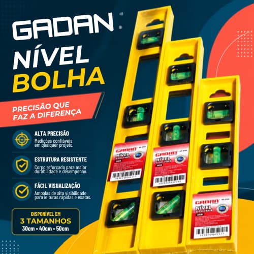 Nível 50cm 40cm ou 30cm Para Pedreiro Profissional Abs Resistente 3 bolhas régua de prumo Polimero