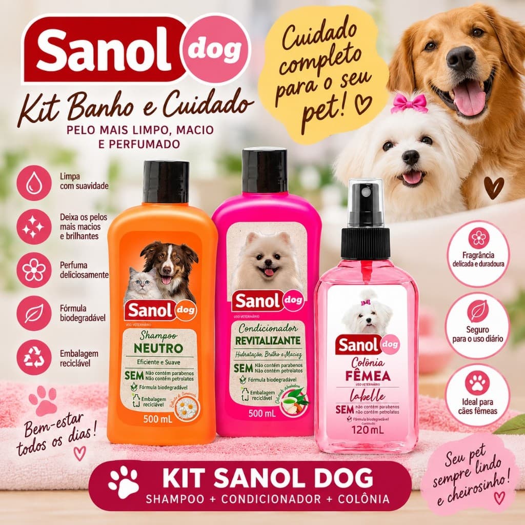 Kit Sanol Dog Femea Labelle (Shampoo + Condicionador + Colônia)