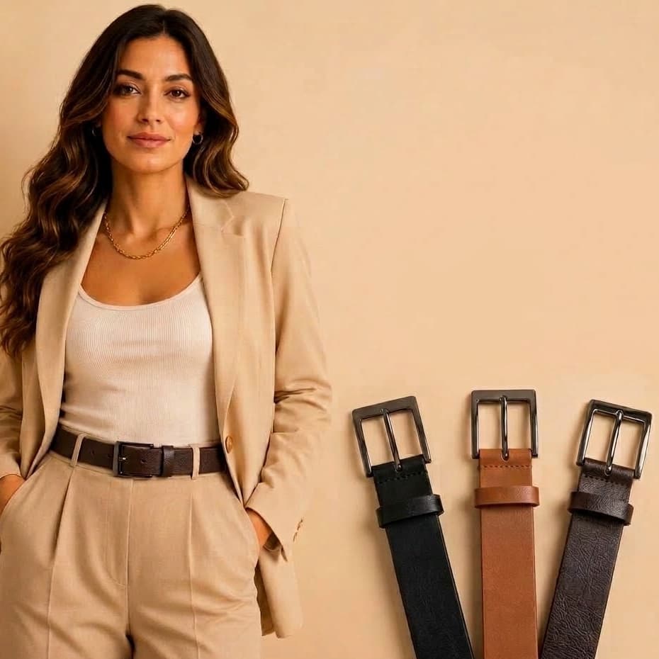 Kit 3 Cintos e Unidade Femininos Couro Montana Social Casual Fivela Prata Ajustável Elegante