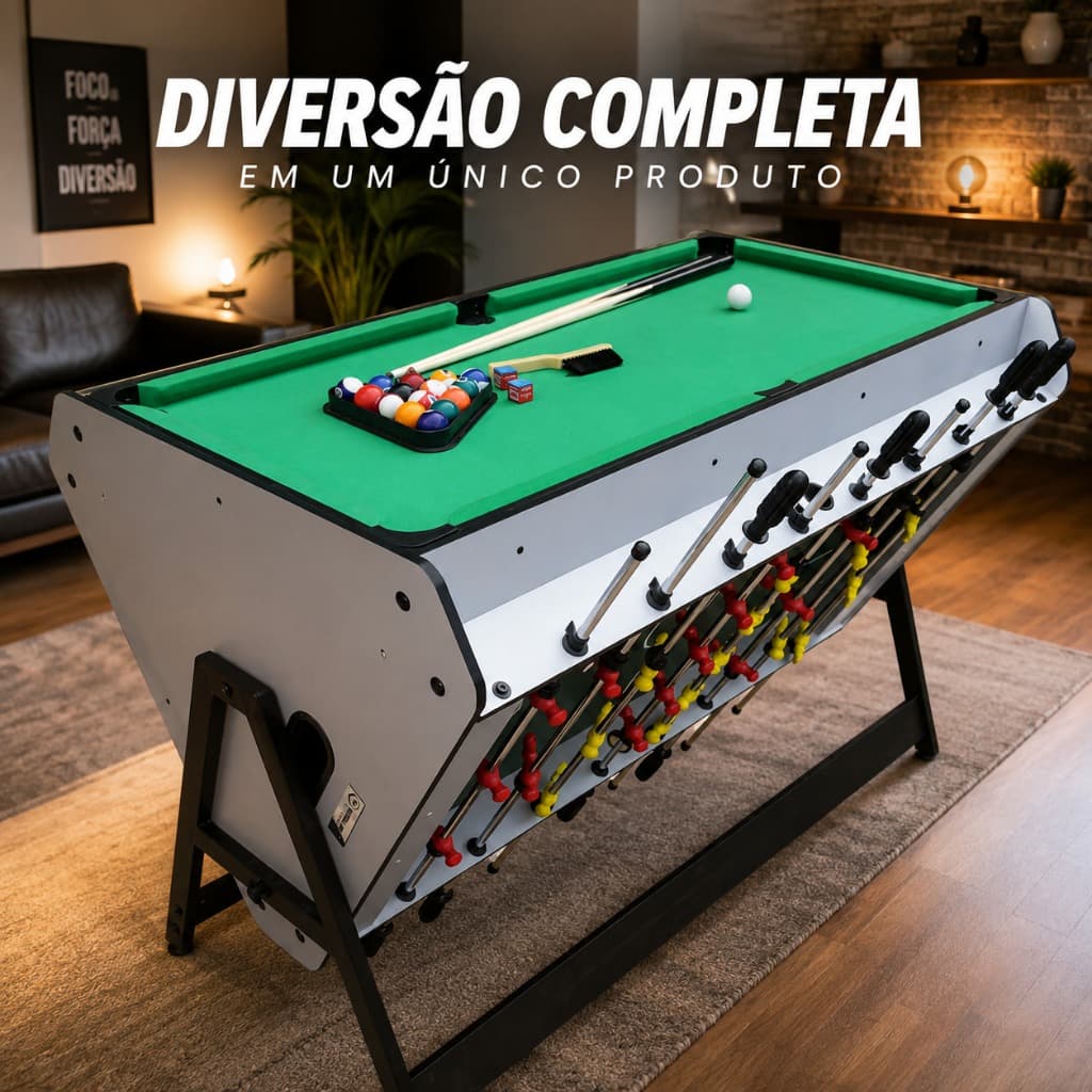 Mesa Multijogos 3 em 1 Pebolim, Air Hockey, Bilhar e Sinuca Bonafit