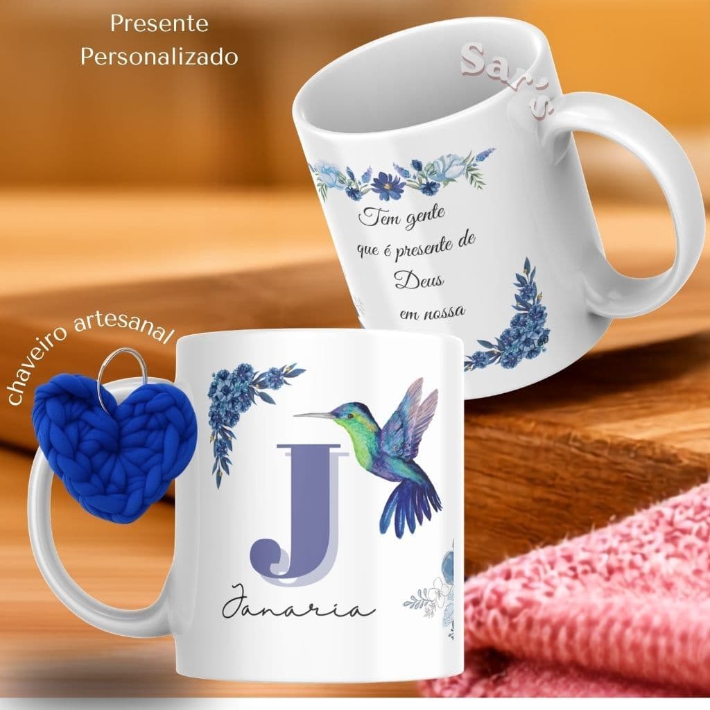 Caneca Personalizada 325ml + Caixa presente +Chaveiro coração / Xícara Porcelana / Beija-flor