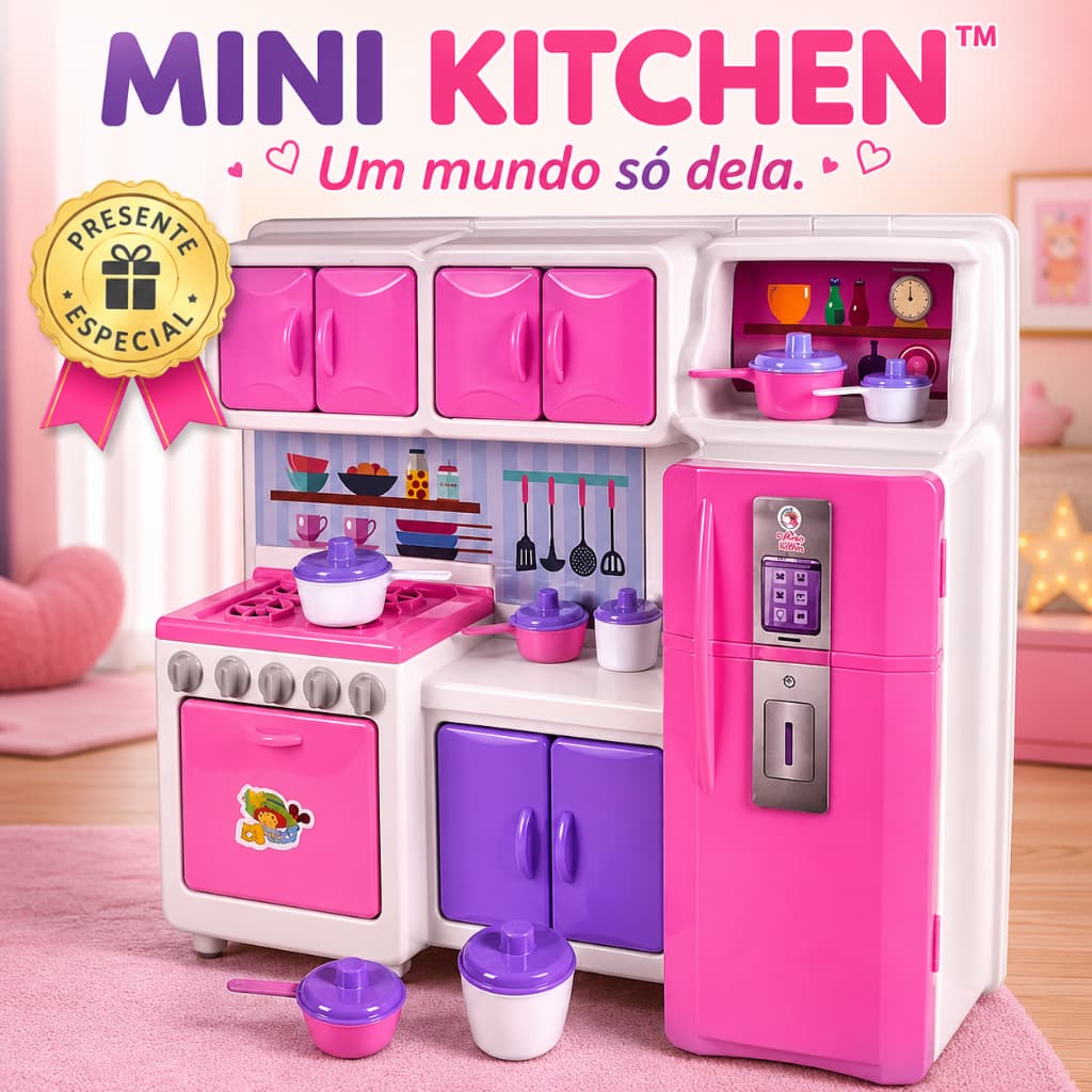 Mini Cozinha Infantil Completa com Fogão Geladeira Armário e Acessórios | Brinquedo Educativo de Faz de Conta