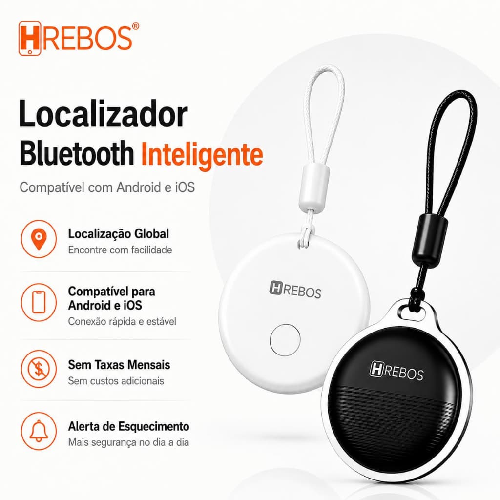 HREBOS Apple/Android Localizador Bluetooth Anti-Perda Bateria Longa Duração e Resistente à Água com Cerca Eletrônica