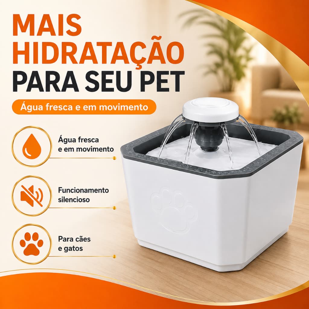 Fonte Bebedouro Automático 3 Modos Capacidade 20cm Pets Água Filtrada Silenciosa