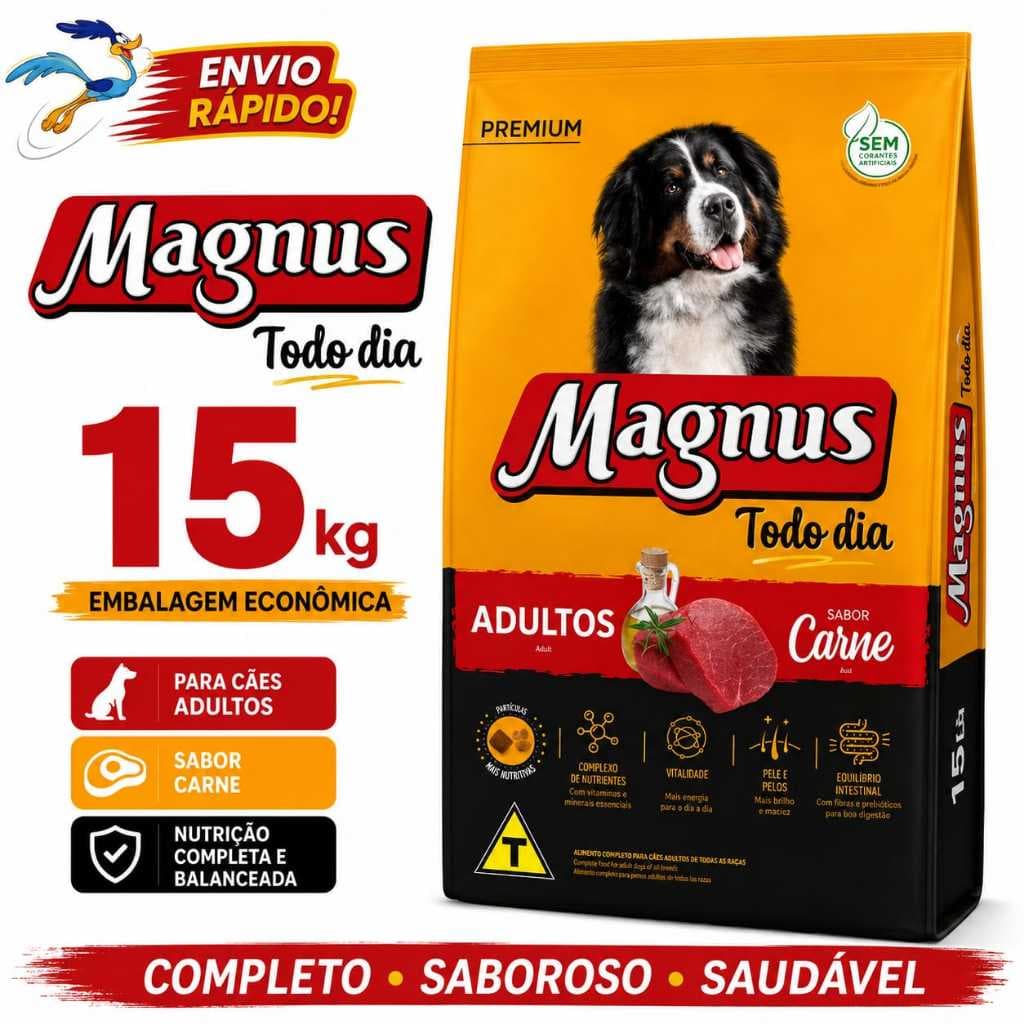 Ração Magnus Premium Todo Dia Cães Adultos Sabor Carne 15kg