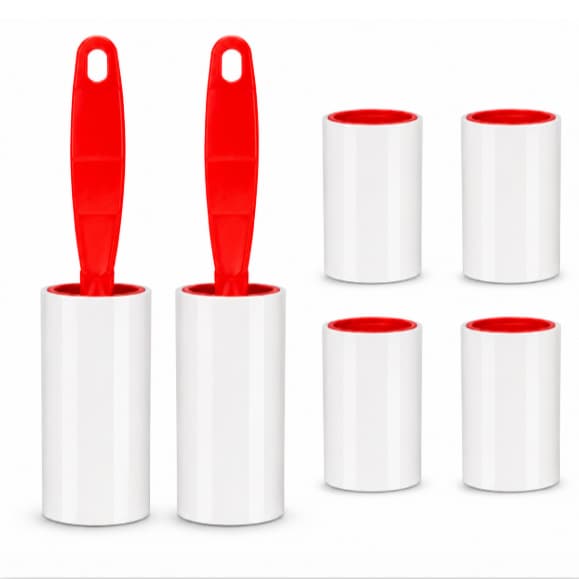 Kit 2 Rolos Adesivos Tira Pelos e Fiapos + 4 Refis Removedor de Pelos para Roupas Sofá Estofados