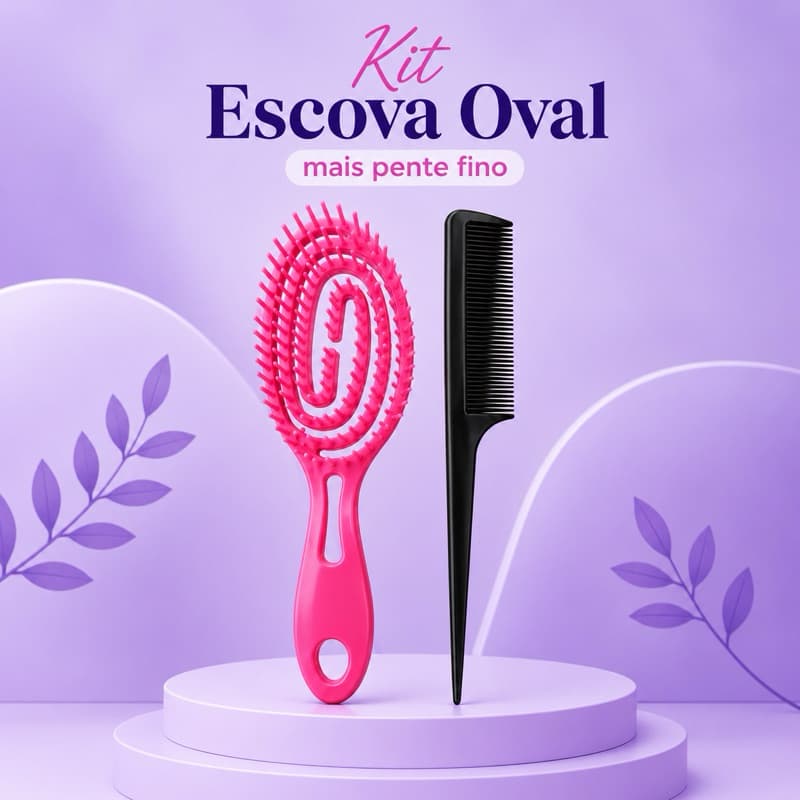 Kit Escova Oval + Pente Fino | Escova Flexível Desembaraçante para Todos os Tipos de Cabelo