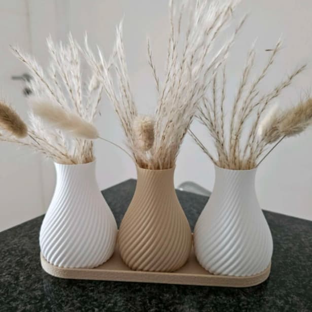 Kit 3 Vasos Decorativos 3D com Base Design Ondulado Moderno