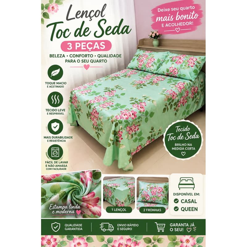 Jogo de Cama PREMIUM💎 • Estampado – Poliéster•Toque de Seda•Casal e queen•Envio rápido 🛍️✅✨la