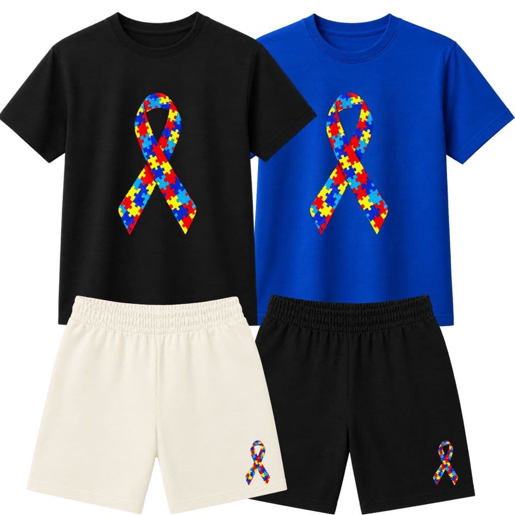 Kit 2 Conjunto Infantil Autismo Masculino Camiseta Manga Curta + Bermuda Confortável Dia a Dia