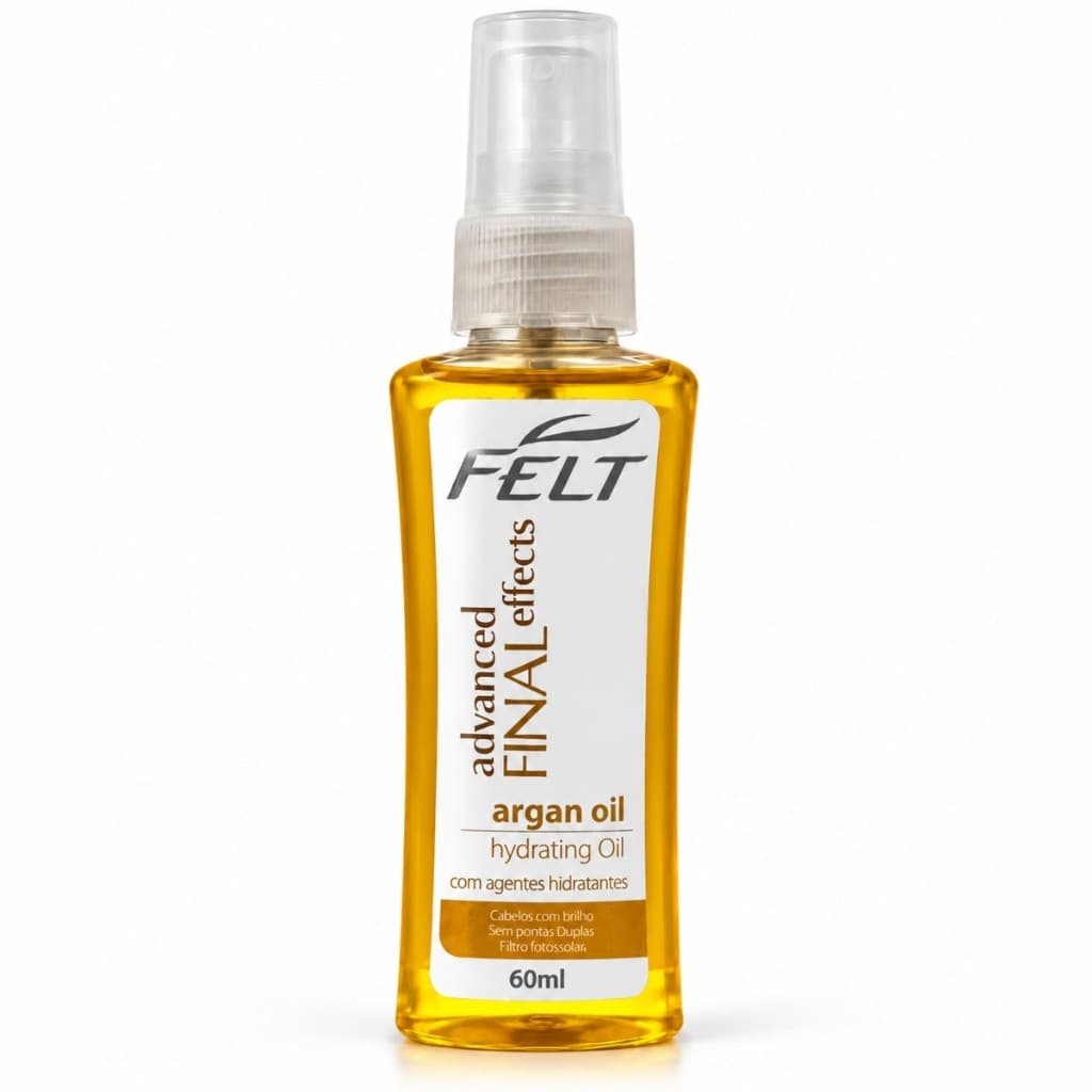 Óleo para cabelo Reparador de pontas 60ml Óleo de Argan Cabelo Sem Frizz Brilho Felt