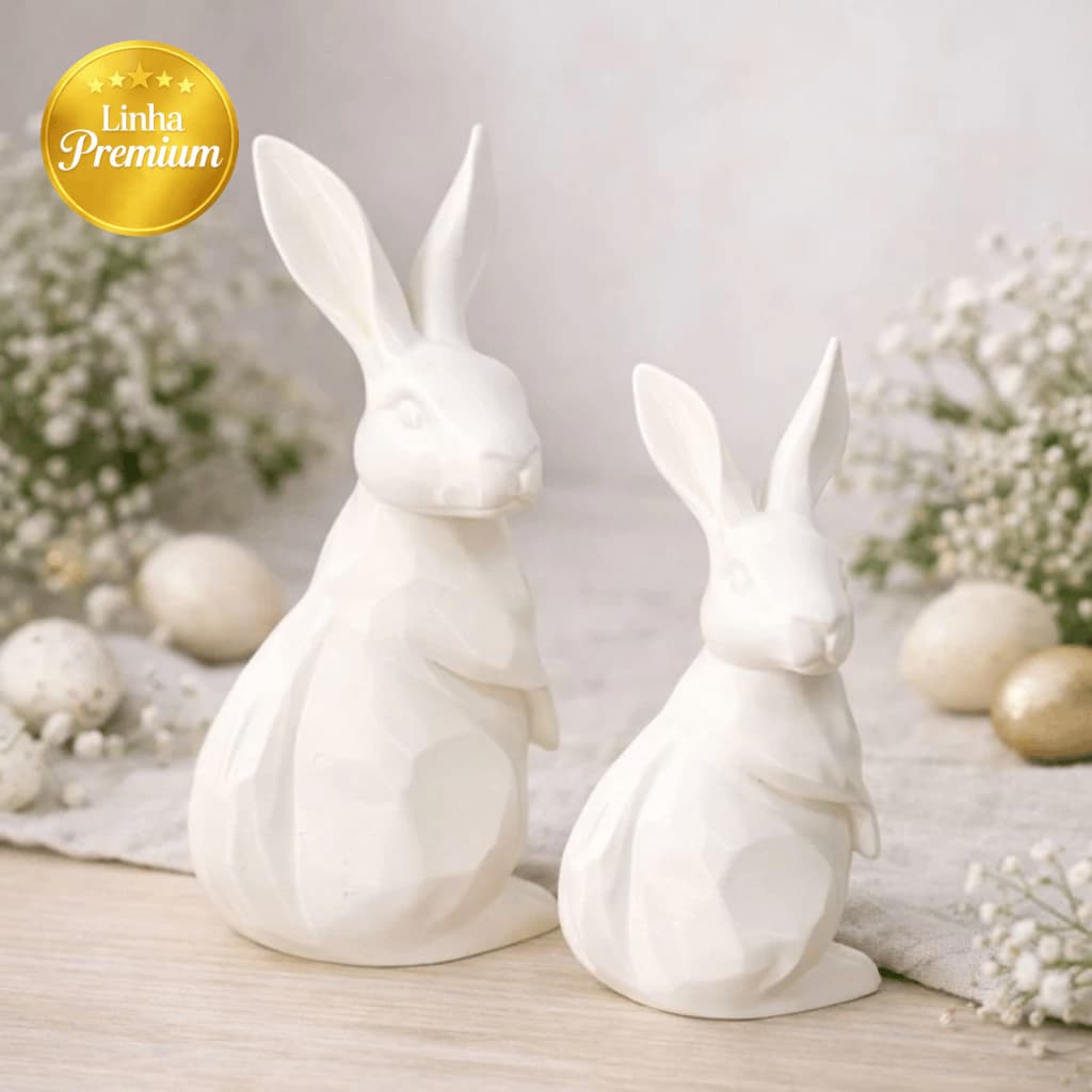 Kit 2 Coelhos Páscoa Decoração Moderna Luxo Mininalista Enfeite