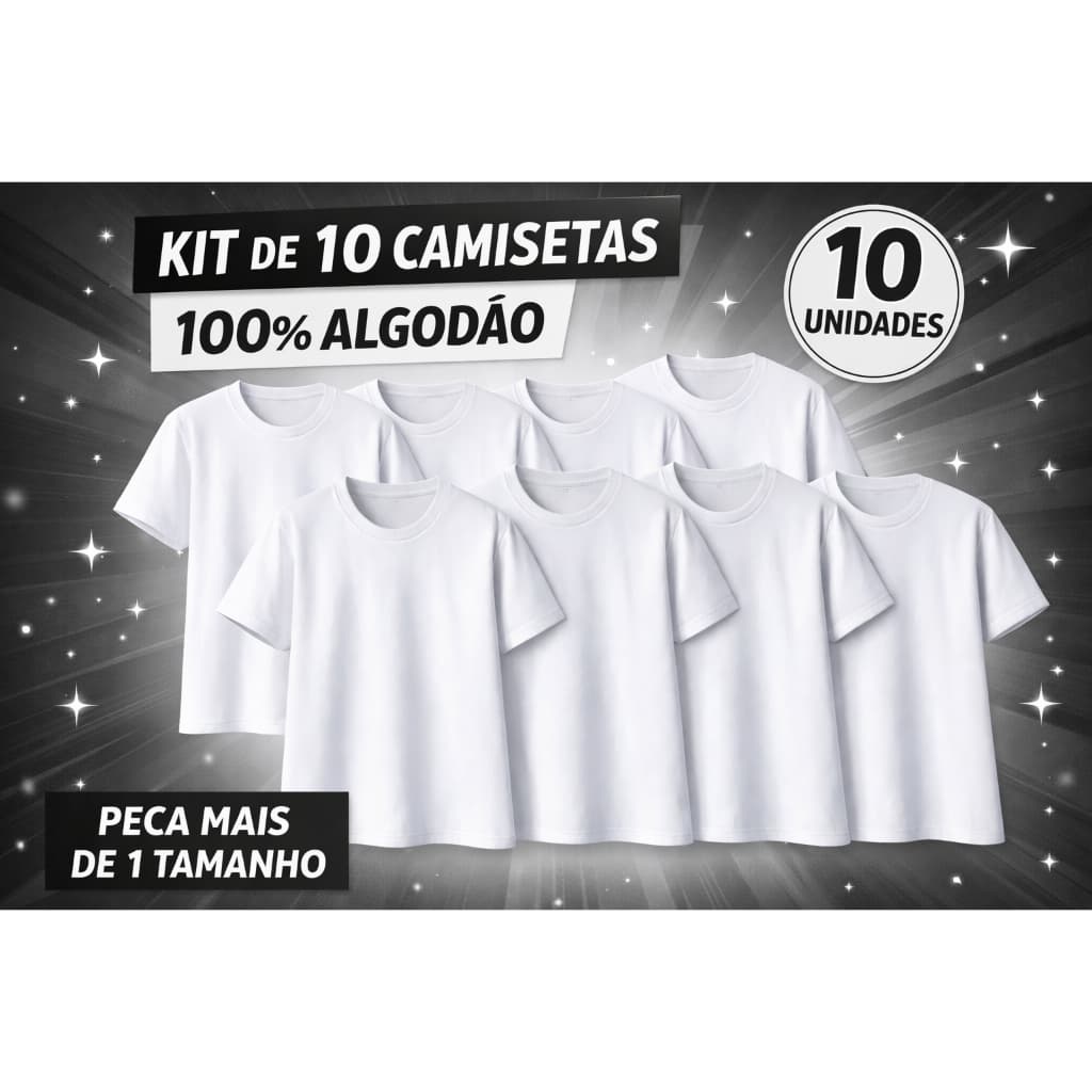 Kit 10 Camisetas 100% Algodão Masculina – Básica Premium Conforto Garantido