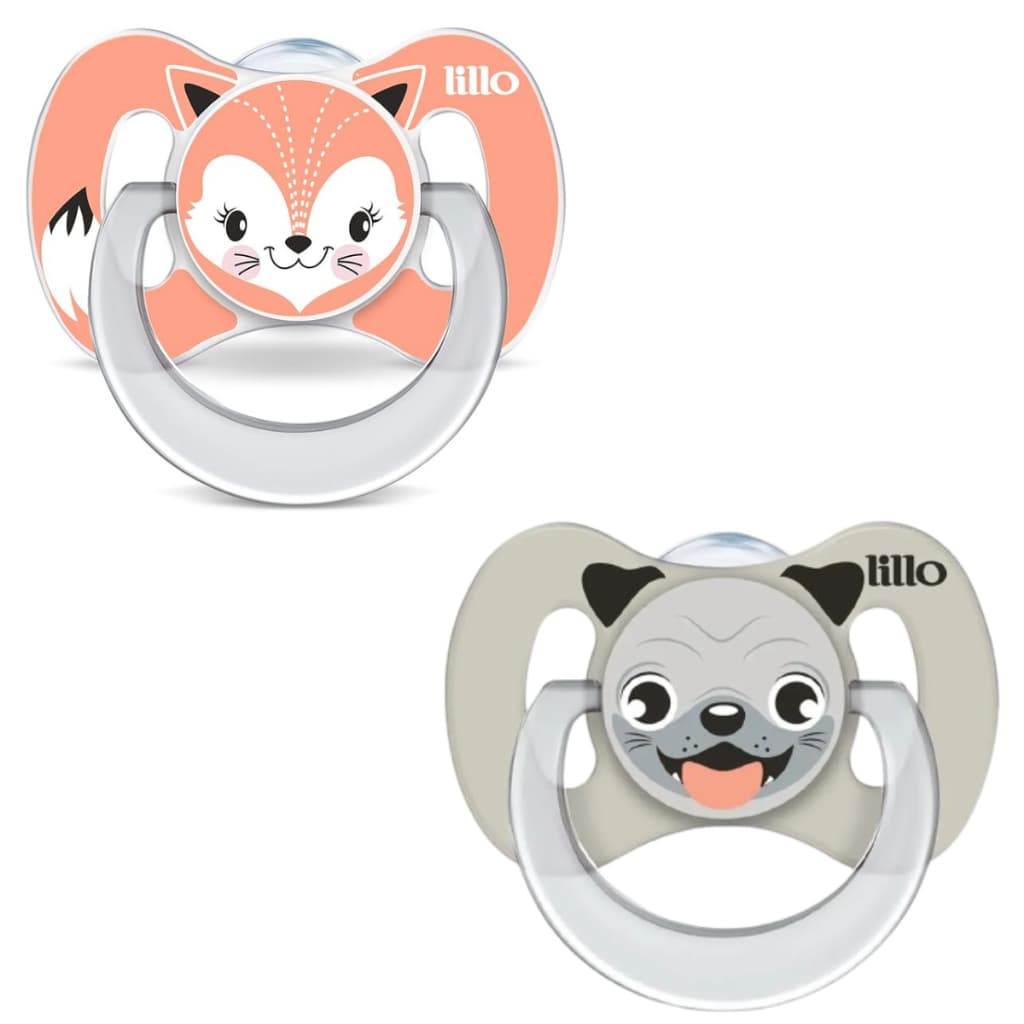 Chupeta Lillo Funny Ortodôntica Animais com Alça Bico Silicone Macio 0-6 Meses Ventilação Extra