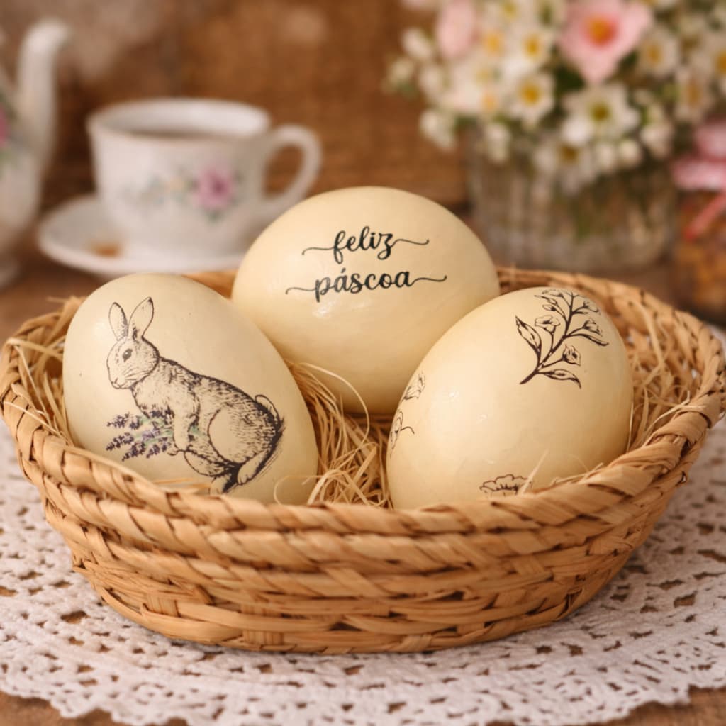 Trio Ovos Decorativos Cerâmica para Mesa Posta Páscoa Cozinha Decoração Elegante
