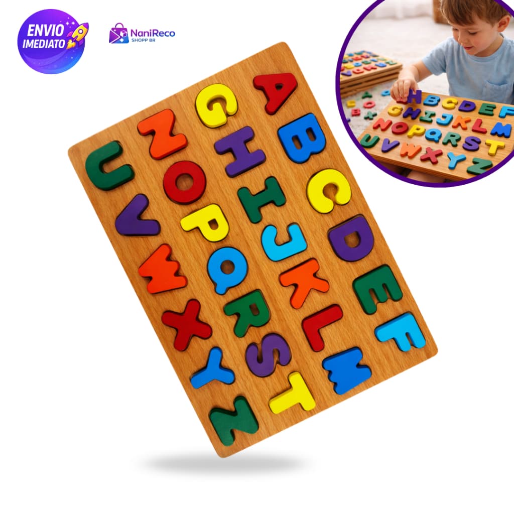 Alfabeto Didático em Madeira Letras Coloridas Aprendizado Divertido para Crianças